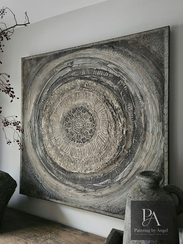 Abstract mandala schilderij sober landelijk 100x100