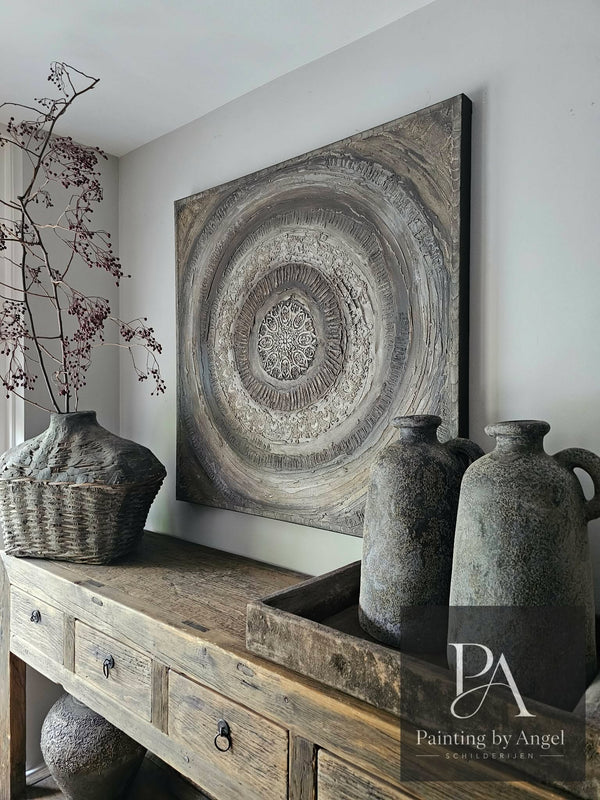 Abstract mandala schilderij sober landelijk
