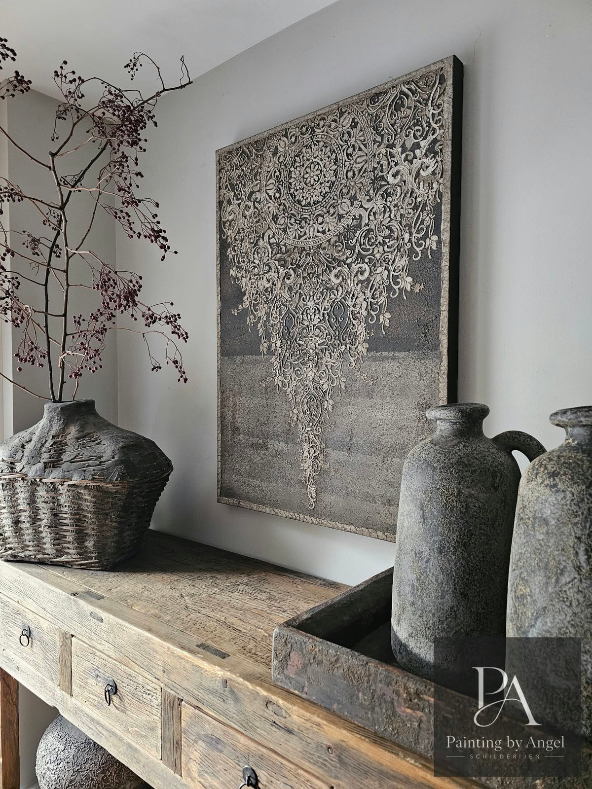 Cuadro con estampado de textura rústica campestre, 70x100 cm.