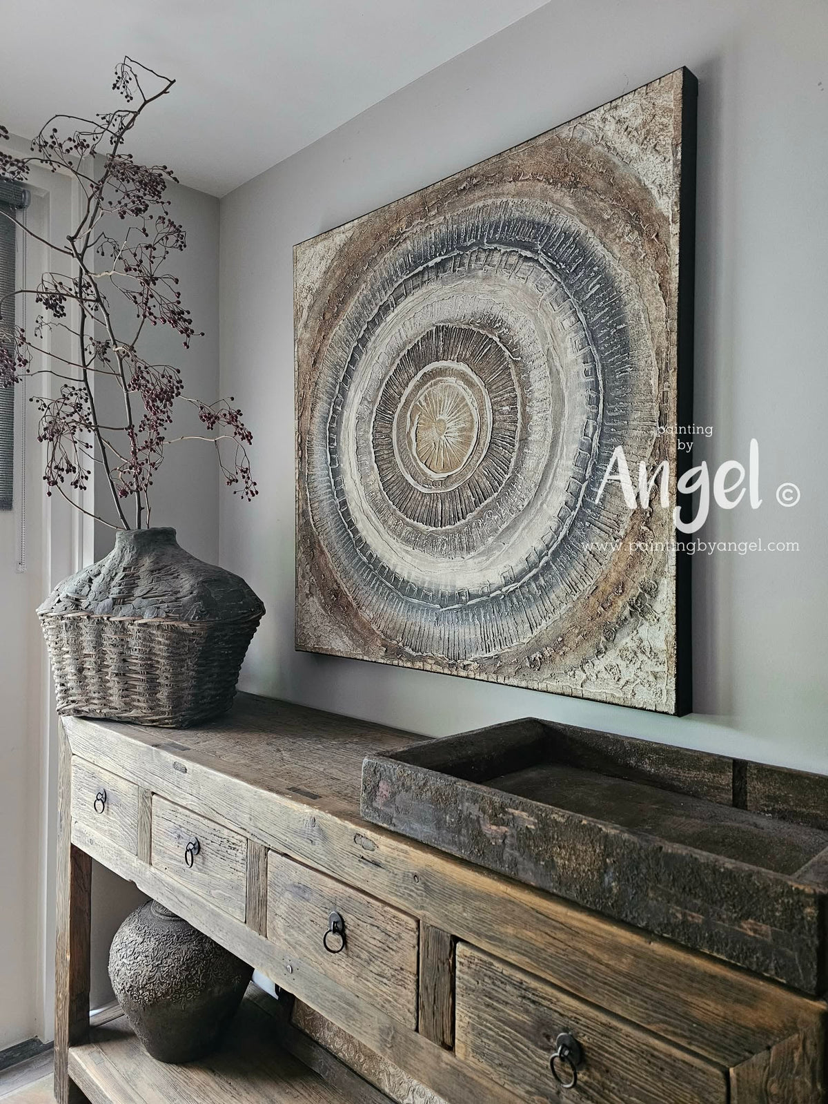 Abstract mandala schilderij gouden hart