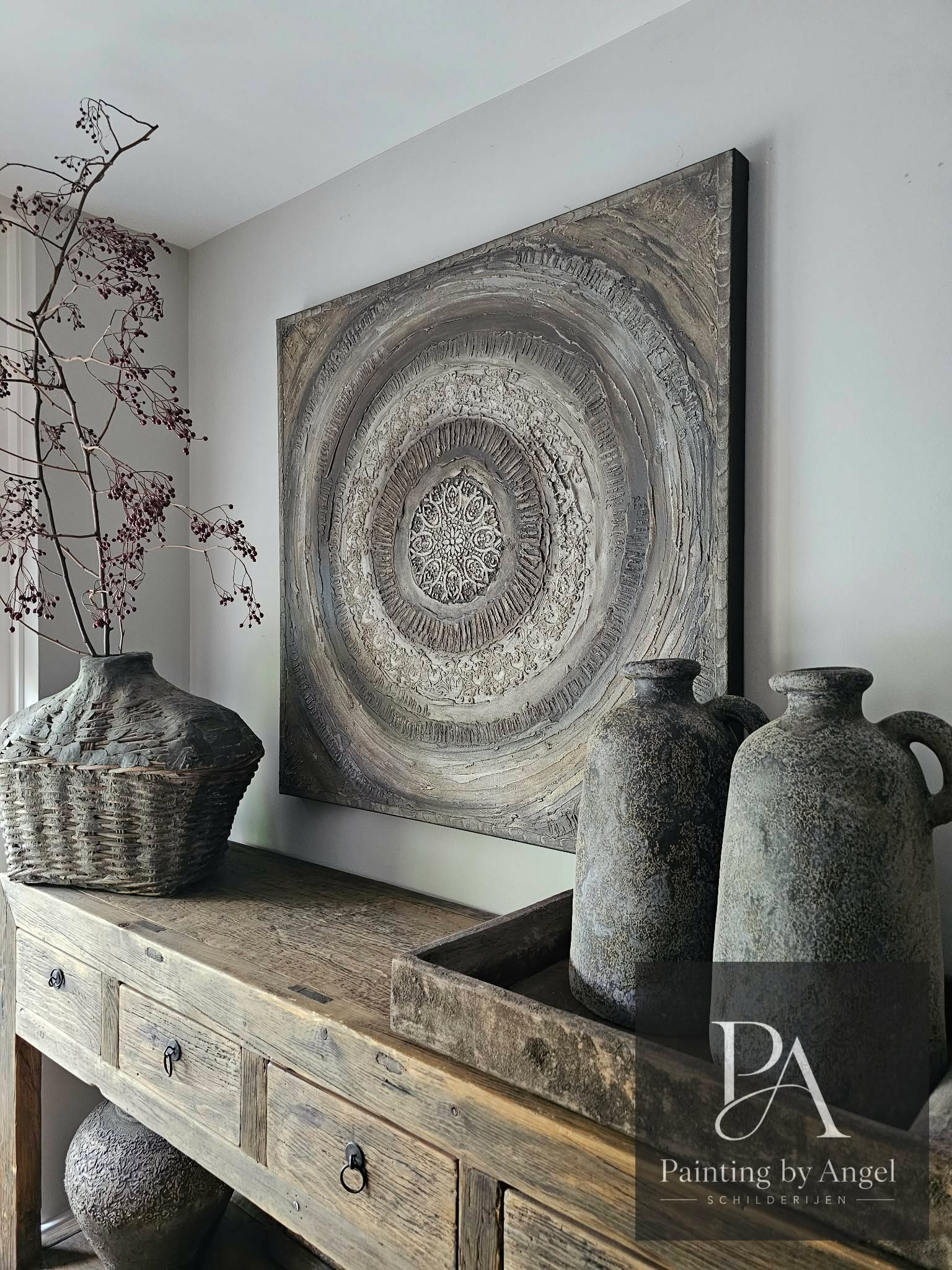 Abstract mandala schilderij sober landelijk