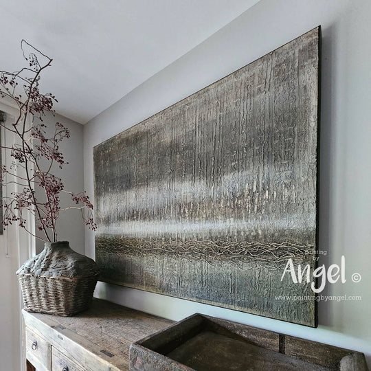 Verkalkt abstract textuur schilderij (100 x 140 cm)